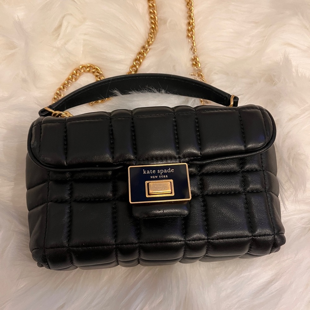 kate spade Black Quilted Leather Crossbody with Gold Chain